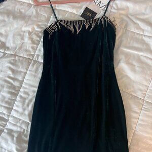 Velvet green sexy party dress